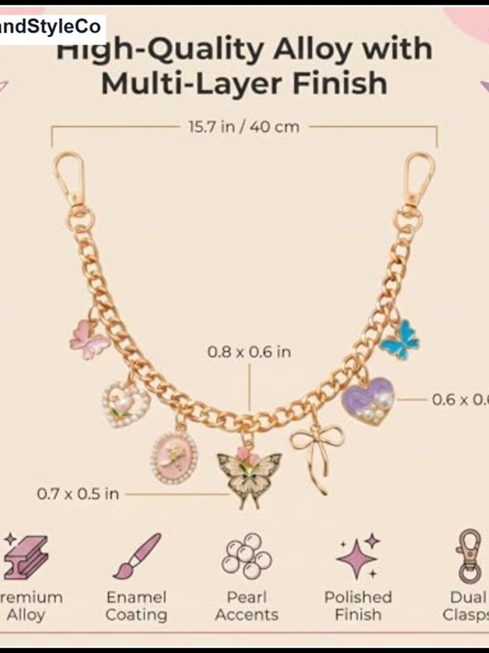 Women's Bag Chain Charm Decorative Keychain Alloy Purse Accessory Gift - Picture 2 of 6